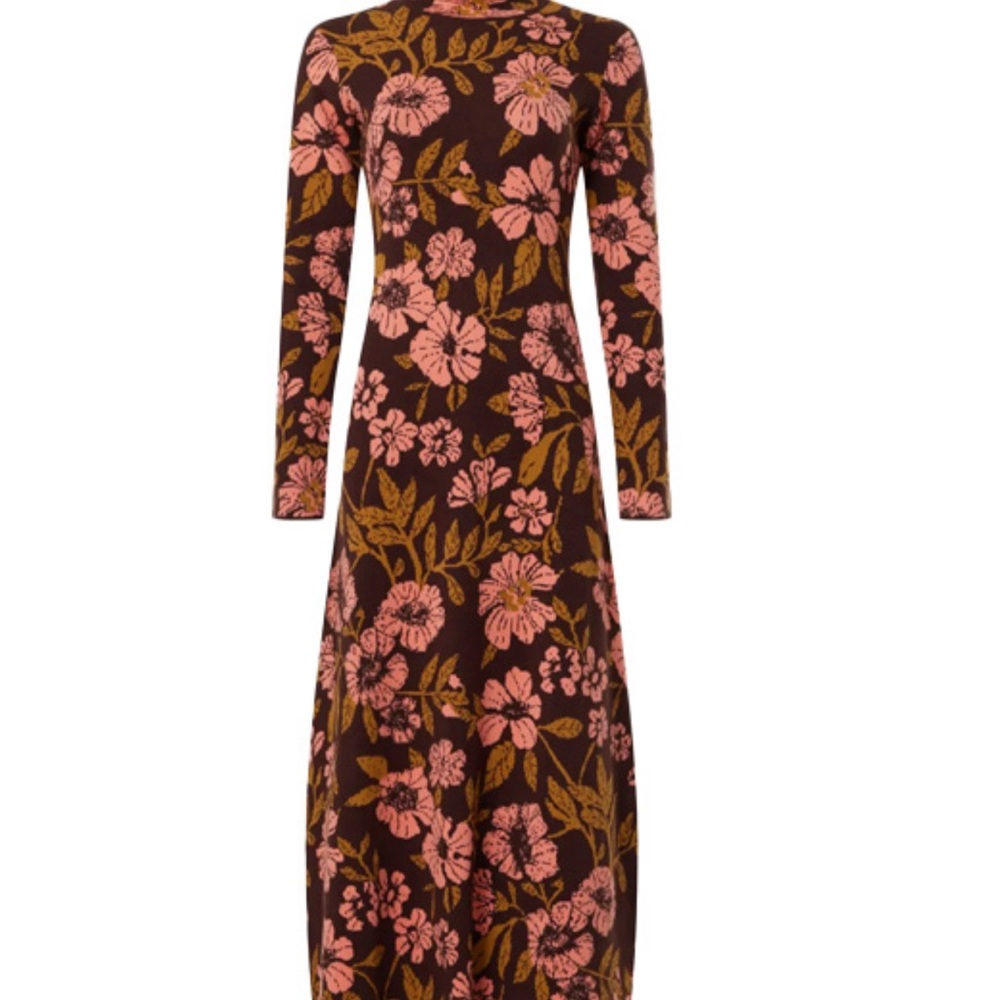 Floral Long Sleeve Dress - Brown and Pink